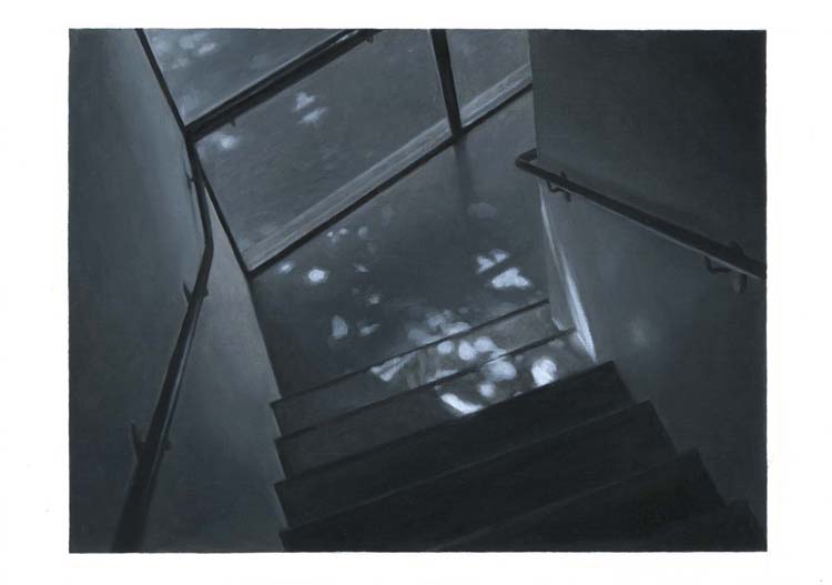 Stairwell, oil on paper, 10.2x15.8cm